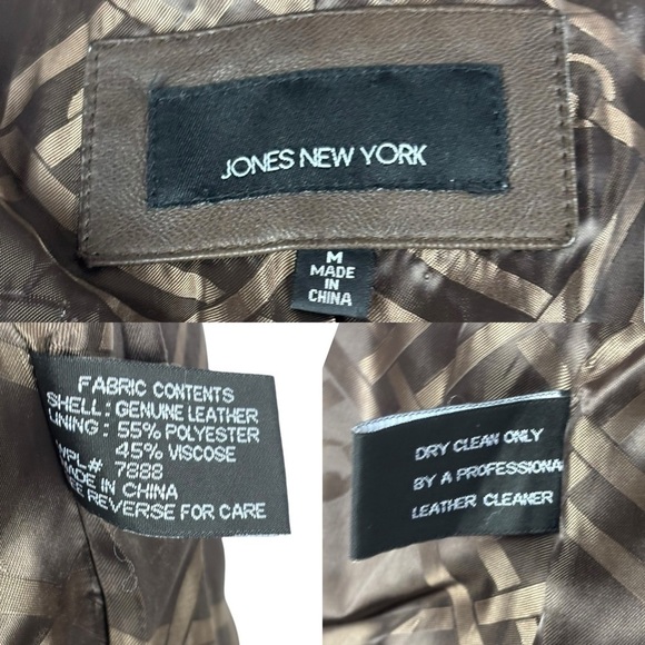 JONES NEW YORK 90S ZIP FRONT STITCHED TRIM TAILORED CLASSIC BROWN LEATHER JACKET - Picture 14 of 14